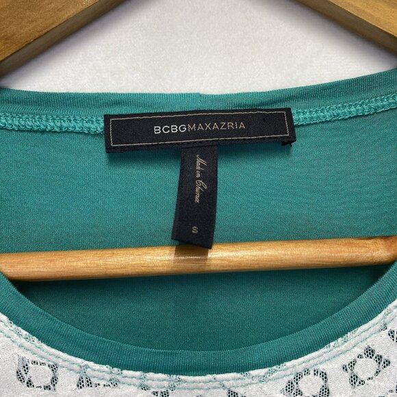 BCBG MAX AZRIA Sleeveless Round Neck Front Lace Detail Blouse Women Small Green - Picture 8 of 10